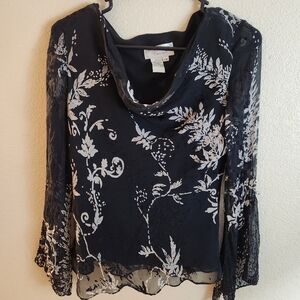 Vintage Papell Boutique Evening Silk Long Sleeve Beaded Fairy Top Blouse